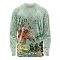 Personalized Kentucky Horse Racing Long Sleeve Shirt Rose Diamond Pattern Mint