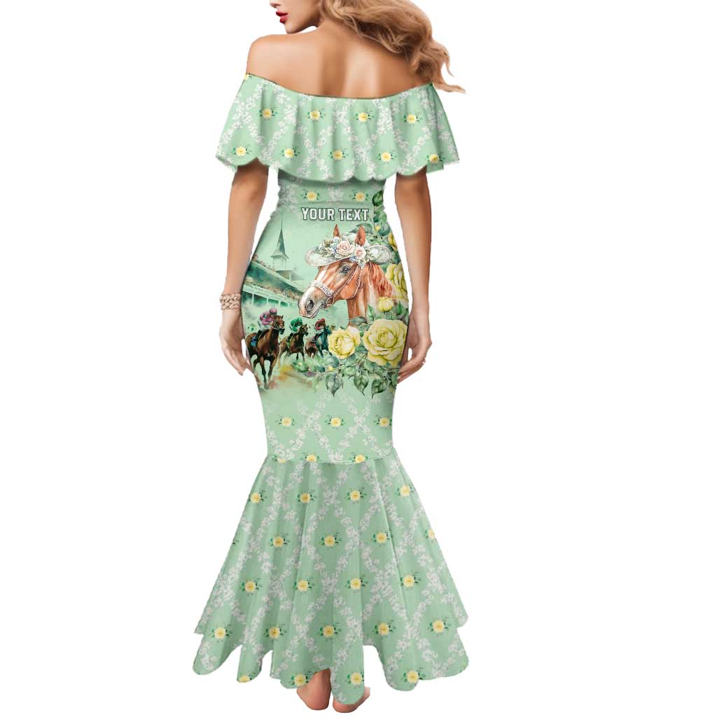 Personalized Kentucky Horse Racing Mermaid Dress Rose Diamond Pattern Mint