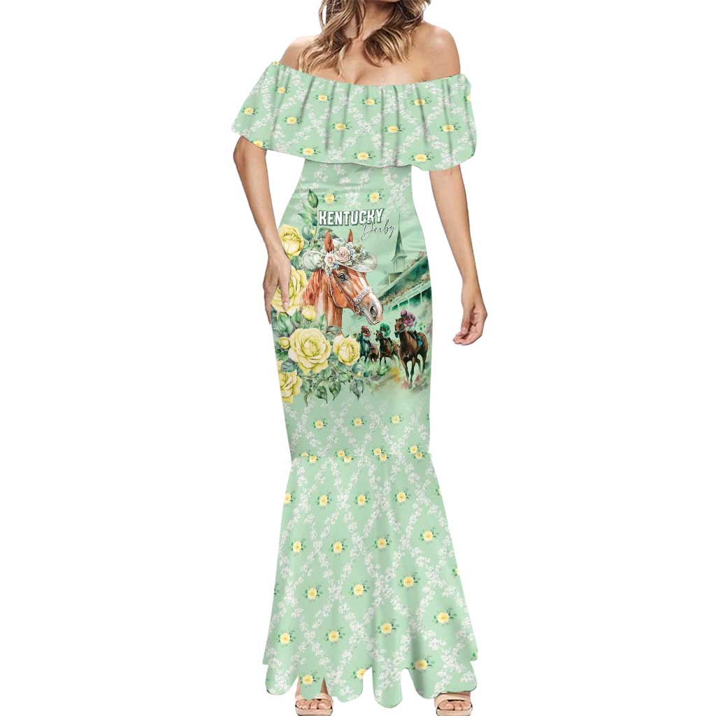 Personalized Kentucky Horse Racing Mermaid Dress Rose Diamond Pattern Mint