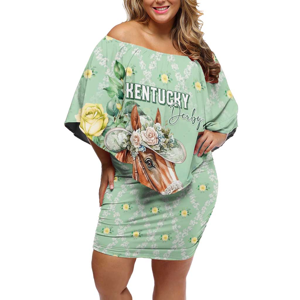 Personalized Kentucky Horse Racing Off Shoulder Short Dress Rose Diamond Pattern Mint