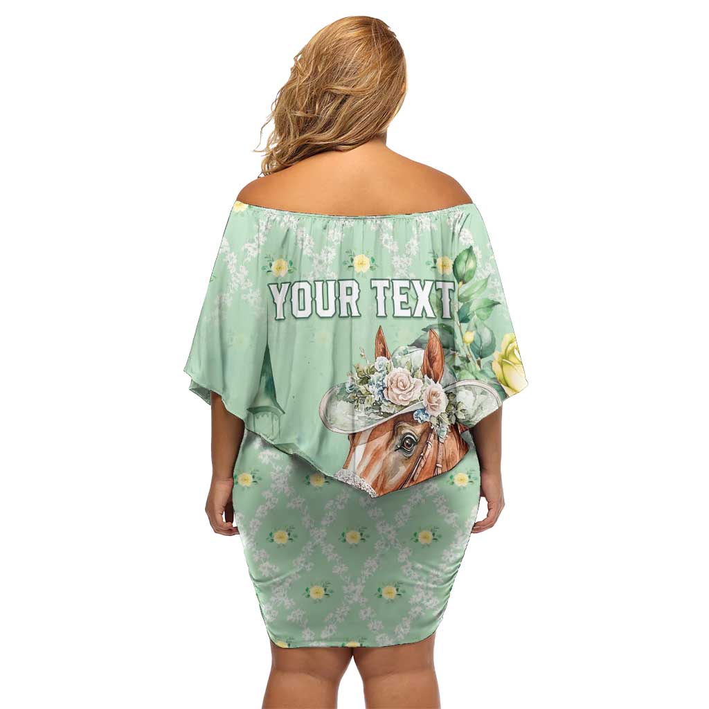 Personalized Kentucky Horse Racing Off Shoulder Short Dress Rose Diamond Pattern Mint