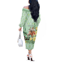 Personalized Kentucky Horse Racing Off The Shoulder Long Sleeve Dress Rose Diamond Pattern Mint