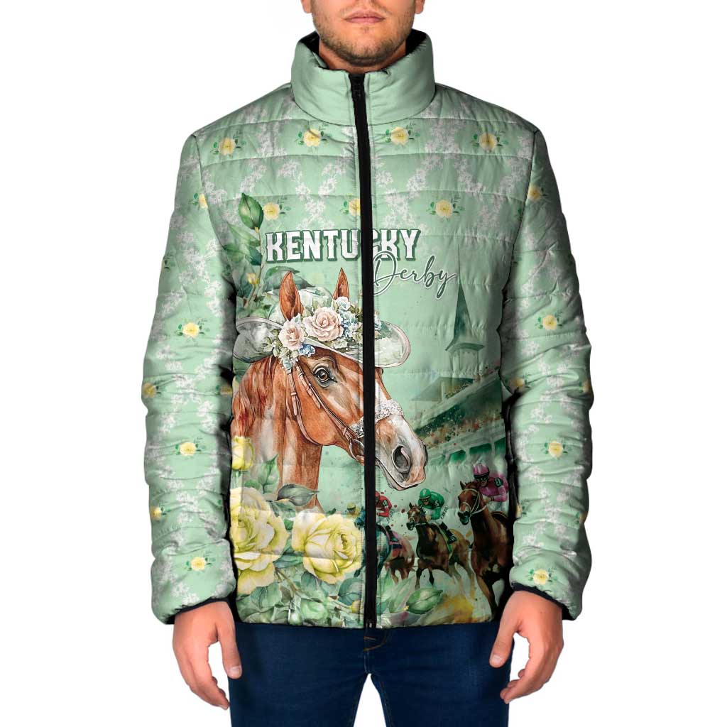 Personalized Kentucky Horse Racing Padded Jacket Rose Diamond Pattern Mint