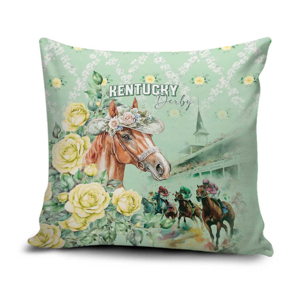 Kentucky Horse Racing Pillow Cover Rose Diamond Pattern Mint