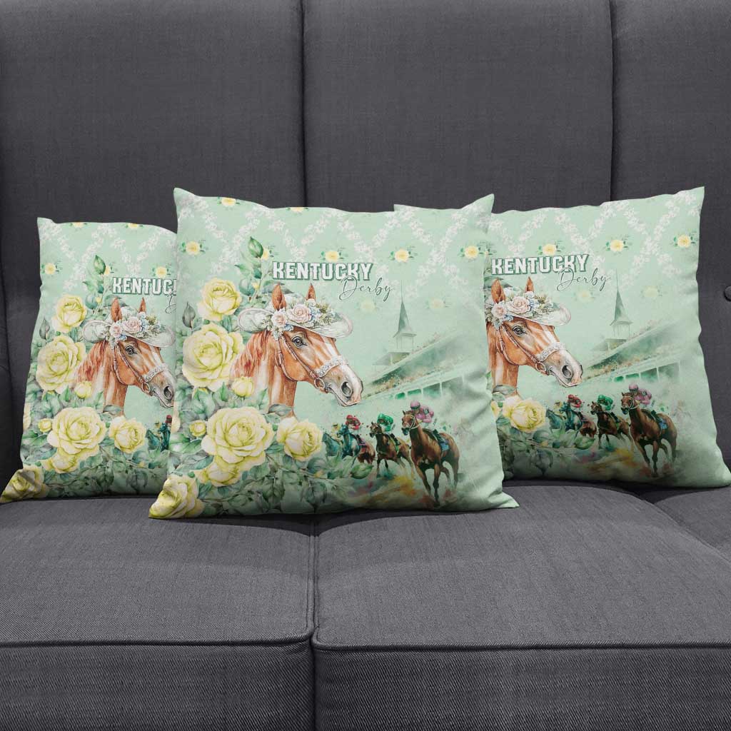 Kentucky Horse Racing Pillow Cover Rose Diamond Pattern Mint