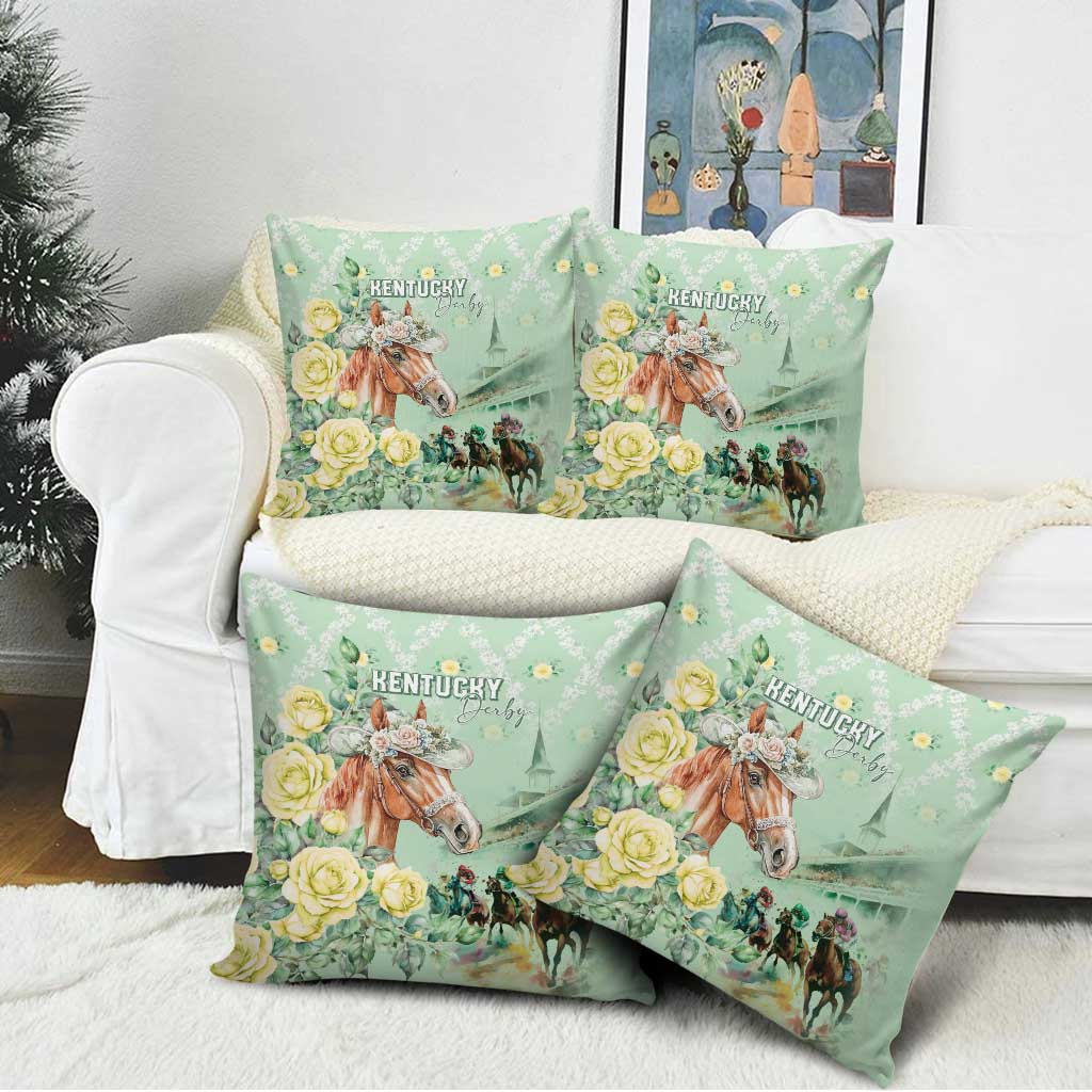 Kentucky Horse Racing Pillow Cover Rose Diamond Pattern Mint