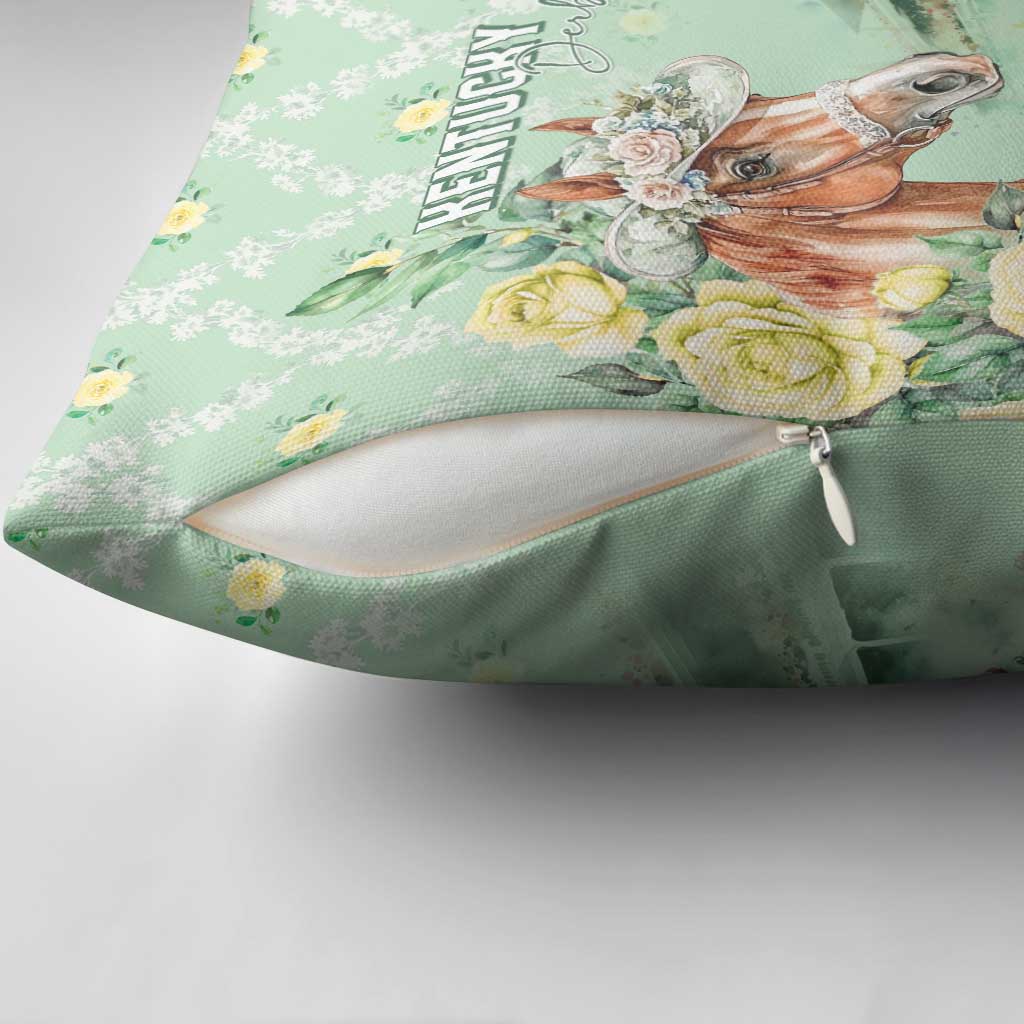 Kentucky Horse Racing Pillow Cover Rose Diamond Pattern Mint