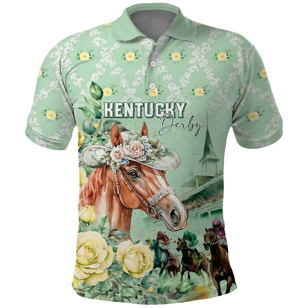 Personalized Kentucky Horse Racing Polo Shirt Rose Diamond Pattern Mint