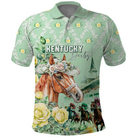 Personalized Kentucky Horse Racing Polo Shirt Rose Diamond Pattern Mint