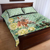 Kentucky Horse Racing Quilt Bed Set Rose Diamond Pattern Mint