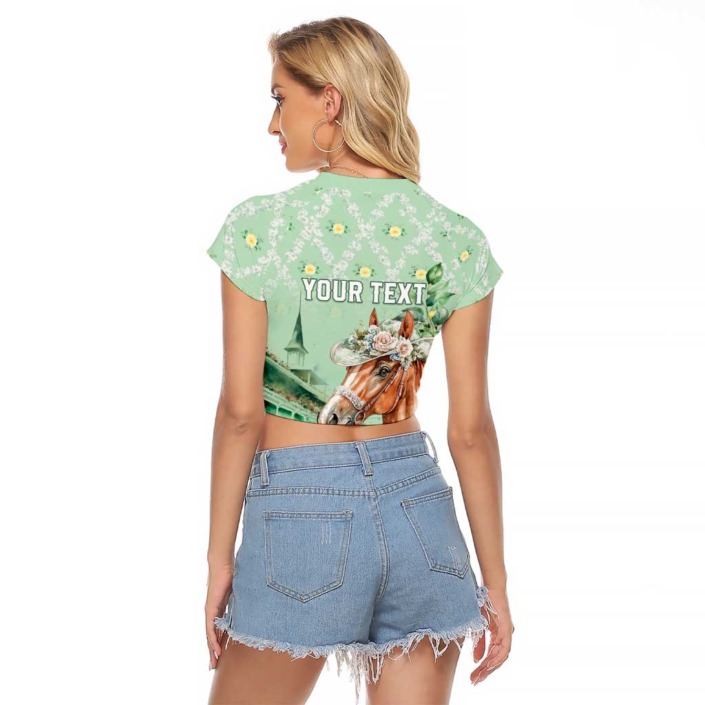 Personalized Kentucky Horse Racing Raglan Cropped T Shirt Rose Diamond Pattern Mint