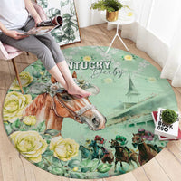 Kentucky Horse Racing Round Carpet Rose Diamond Pattern Mint