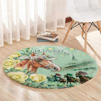 Kentucky Horse Racing Round Carpet Rose Diamond Pattern Mint