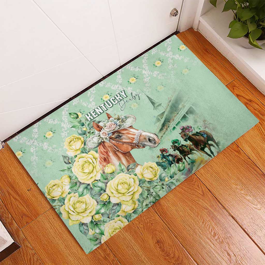 Kentucky Horse Racing Rubber Doormat Rose Diamond Pattern Mint
