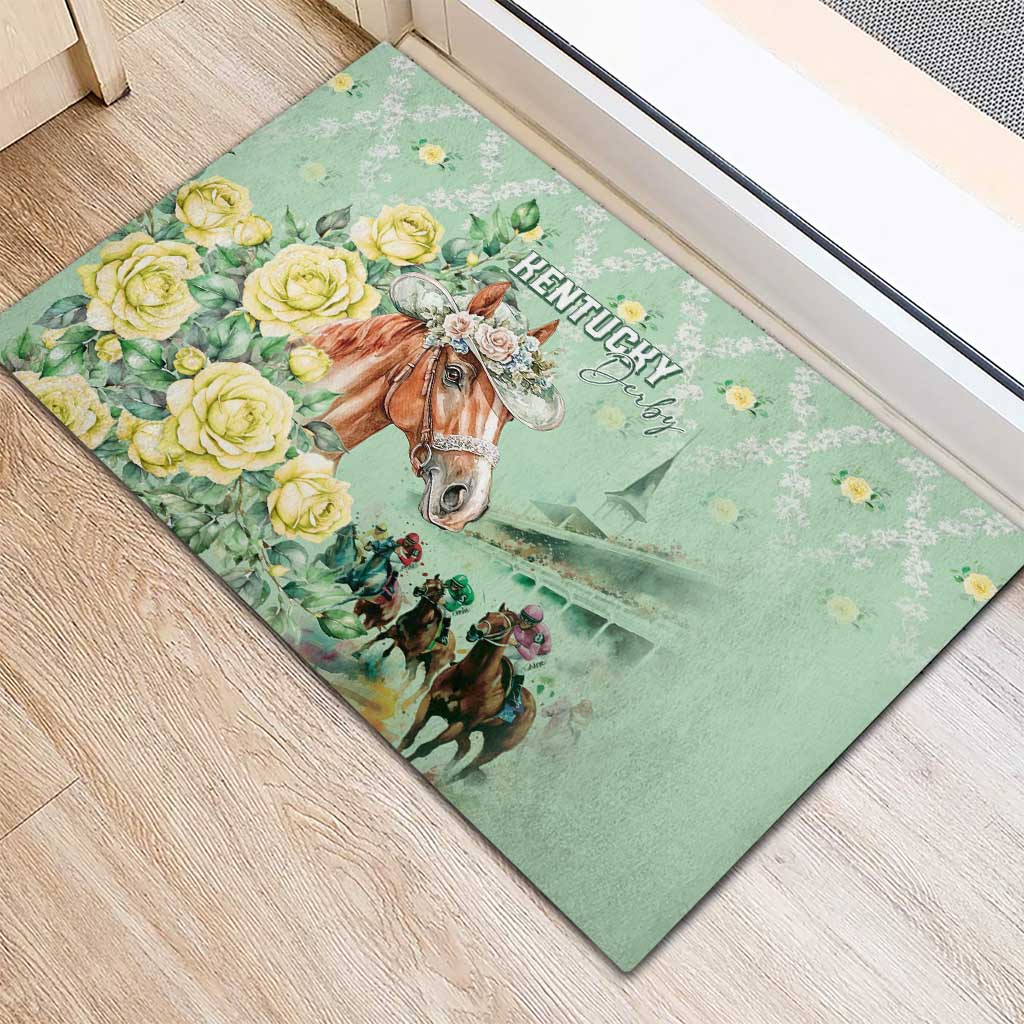 Kentucky Horse Racing Rubber Doormat Rose Diamond Pattern Mint