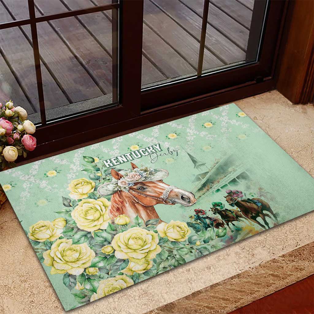 Kentucky Horse Racing Rubber Doormat Rose Diamond Pattern Mint