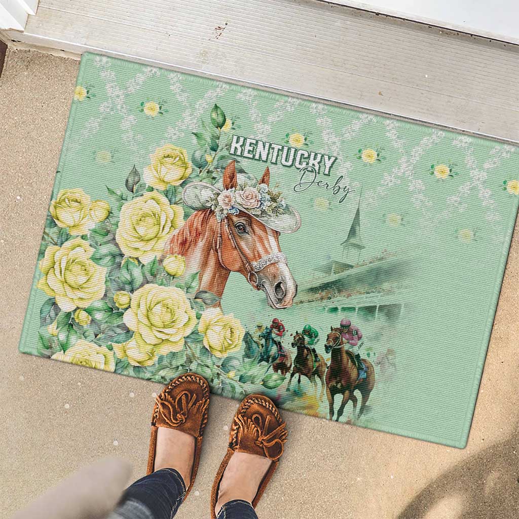 Kentucky Horse Racing Rubber Doormat Rose Diamond Pattern Mint