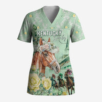 Personalized Kentucky Horse Racing Scrub Top Rose Diamond Pattern Mint