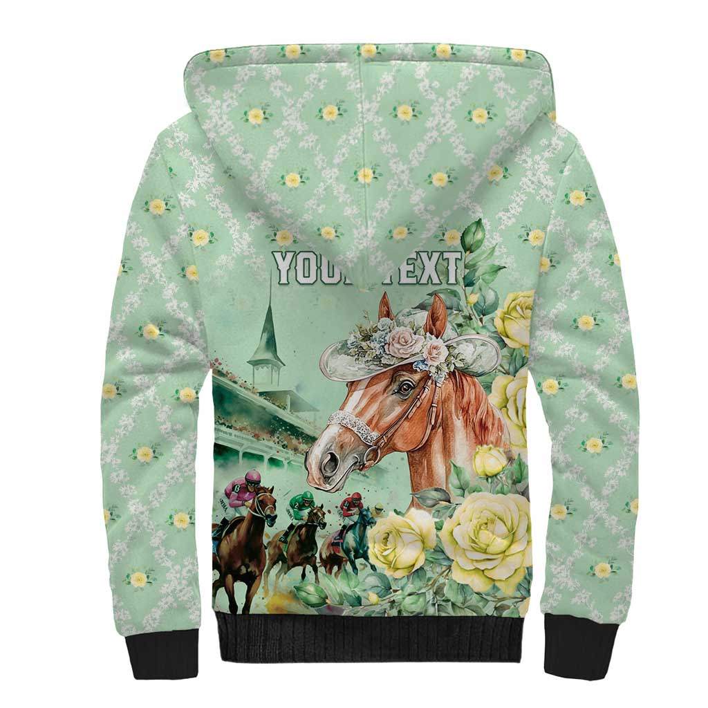 Personalized Kentucky Horse Racing Sherpa Hoodie Rose Diamond Pattern Mint