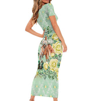 Personalized Kentucky Horse Racing Short Sleeve Bodycon Dress Rose Diamond Pattern Mint