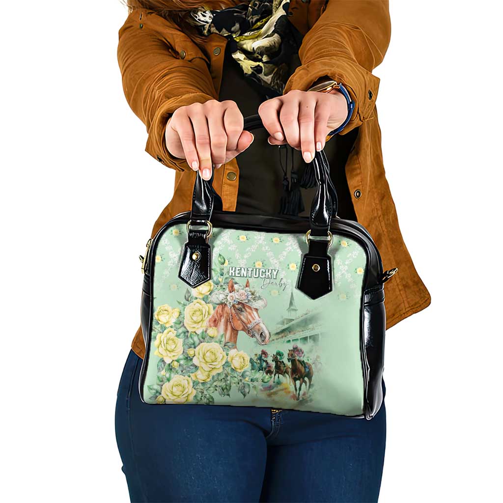 Kentucky Horse Racing Shoulder Handbag Rose Diamond Pattern Mint