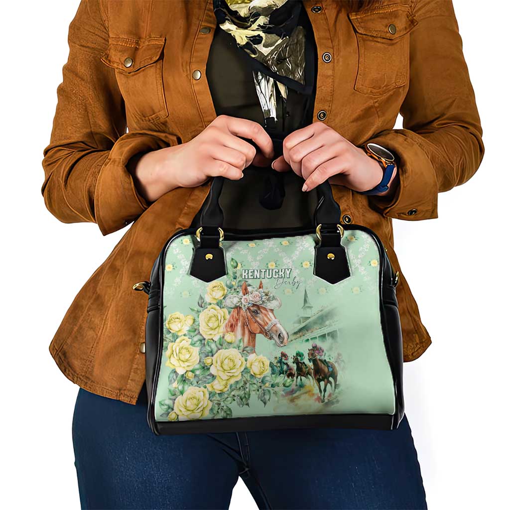 Kentucky Horse Racing Shoulder Handbag Rose Diamond Pattern Mint