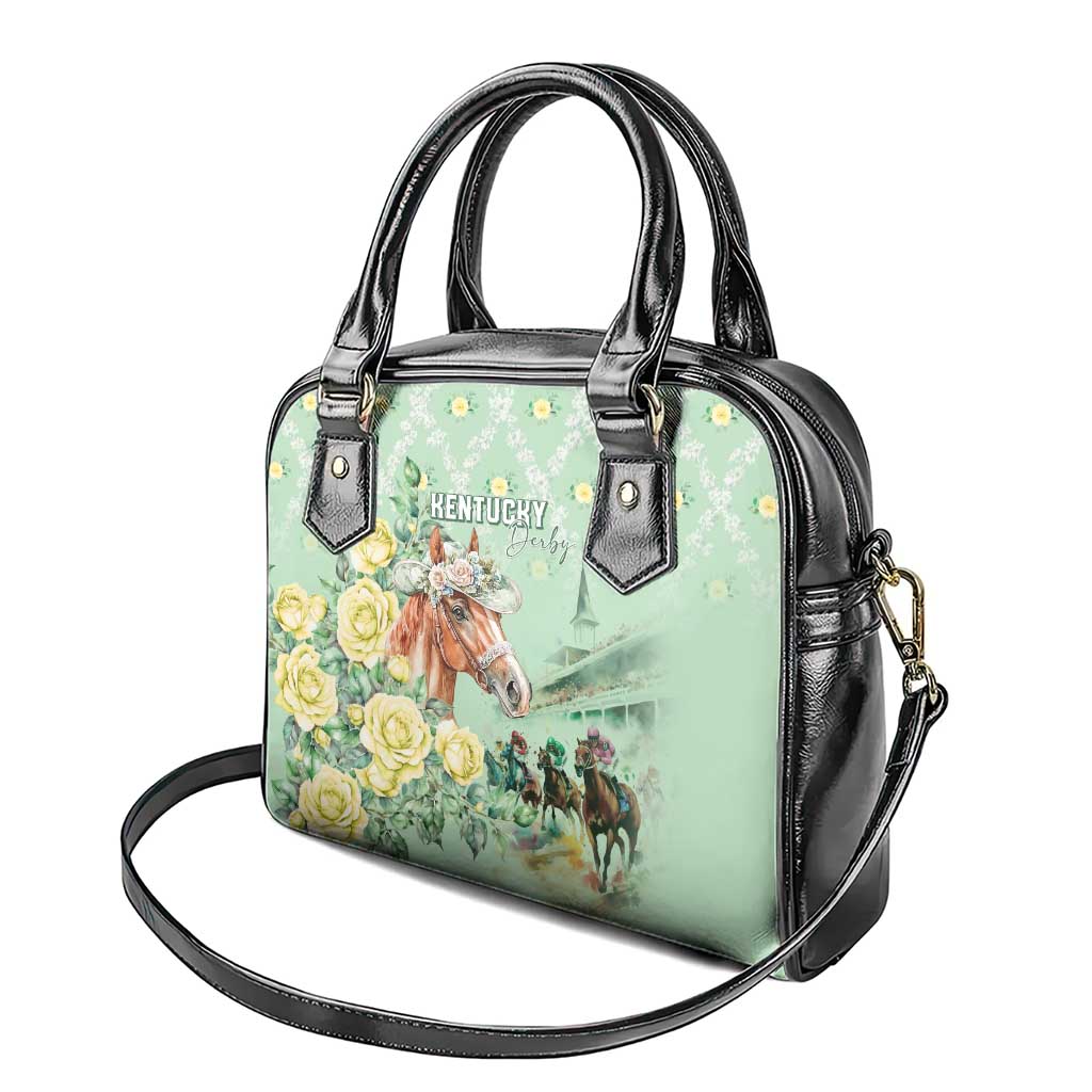 Kentucky Horse Racing Shoulder Handbag Rose Diamond Pattern Mint
