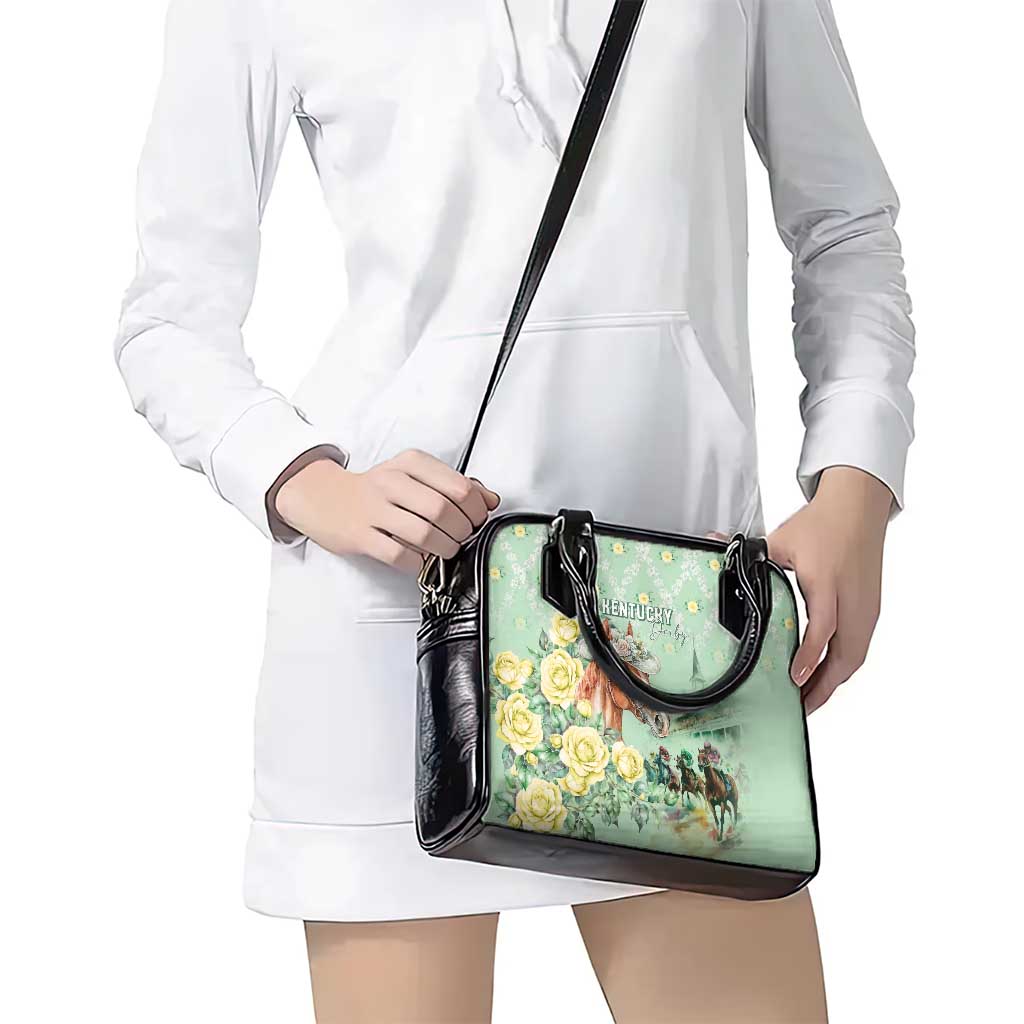 Kentucky Horse Racing Shoulder Handbag Rose Diamond Pattern Mint