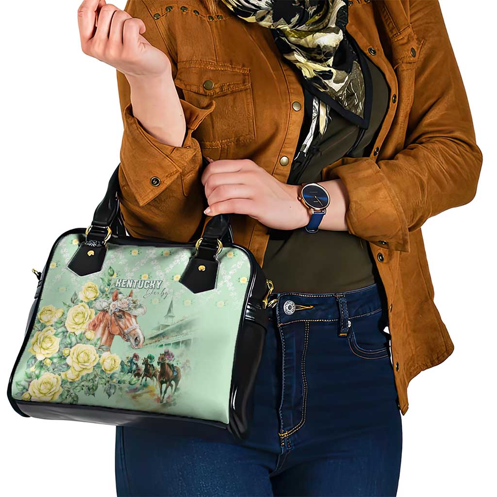 Kentucky Horse Racing Shoulder Handbag Rose Diamond Pattern Mint