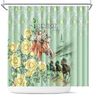Kentucky Horse Racing Shower Curtain Rose Diamond Pattern Mint