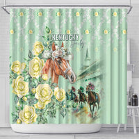 Kentucky Horse Racing Shower Curtain Rose Diamond Pattern Mint