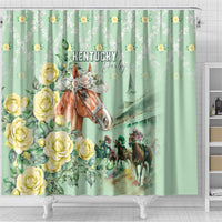 Kentucky Horse Racing Shower Curtain Rose Diamond Pattern Mint