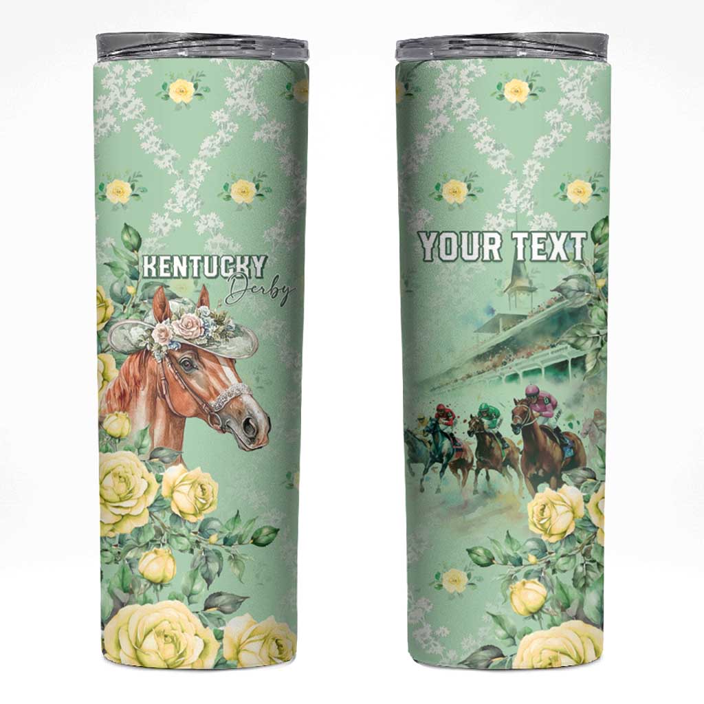 Personalized Kentucky Horse Racing Skinny Tumbler Rose Diamond Pattern Mint