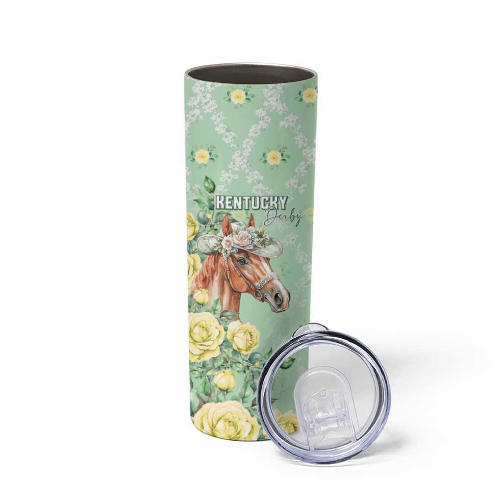 Personalized Kentucky Horse Racing Skinny Tumbler Rose Diamond Pattern Mint