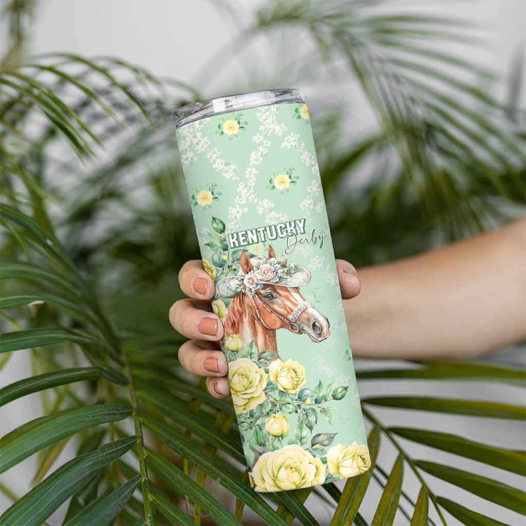 Personalized Kentucky Horse Racing Skinny Tumbler Rose Diamond Pattern Mint