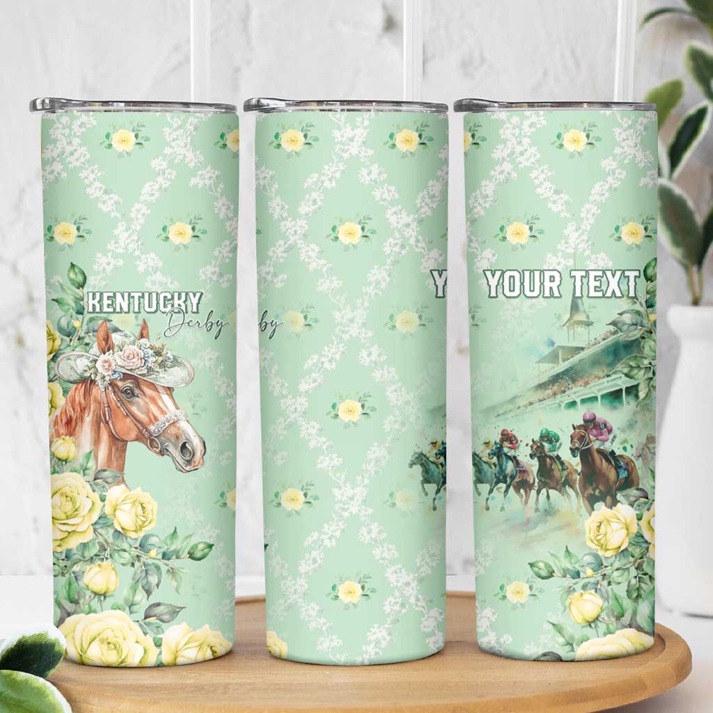 Personalized Kentucky Horse Racing Skinny Tumbler Rose Diamond Pattern Mint