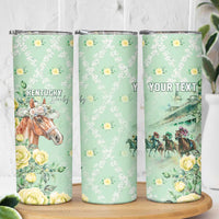 Personalized Kentucky Horse Racing Skinny Tumbler Rose Diamond Pattern Mint