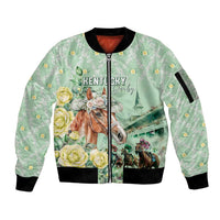 Personalized Kentucky Horse Racing Sleeve Zip Bomber Jacket Rose Diamond Pattern Mint