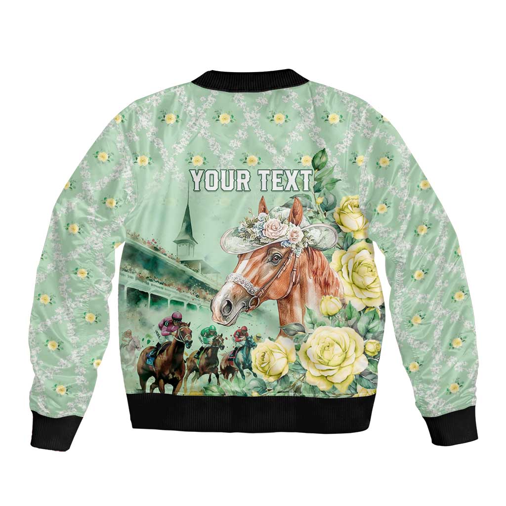Personalized Kentucky Horse Racing Sleeve Zip Bomber Jacket Rose Diamond Pattern Mint
