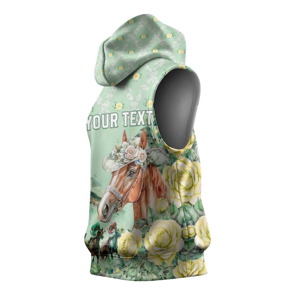 Personalized Kentucky Horse Racing Sleeveless Hoodie Rose Diamond Pattern Mint
