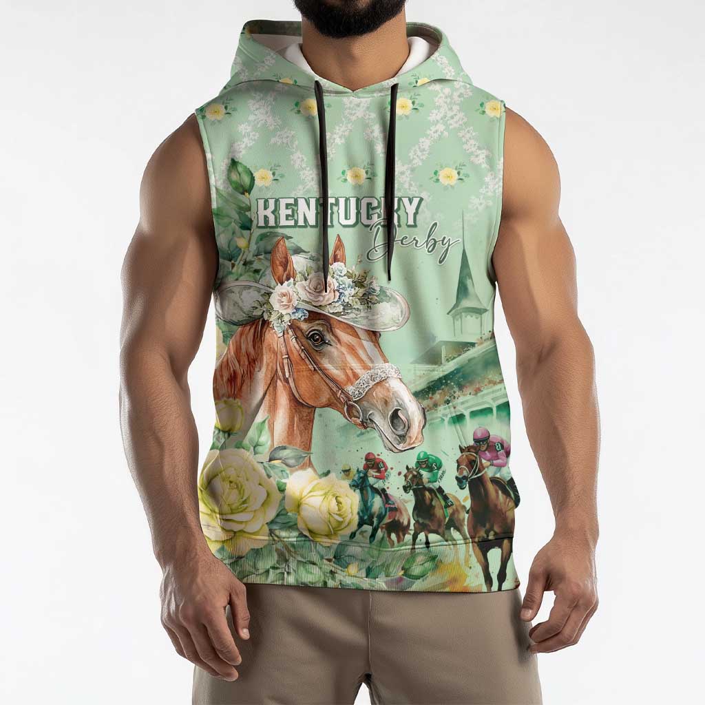 Personalized Kentucky Horse Racing Sleeveless Hoodie Rose Diamond Pattern Mint