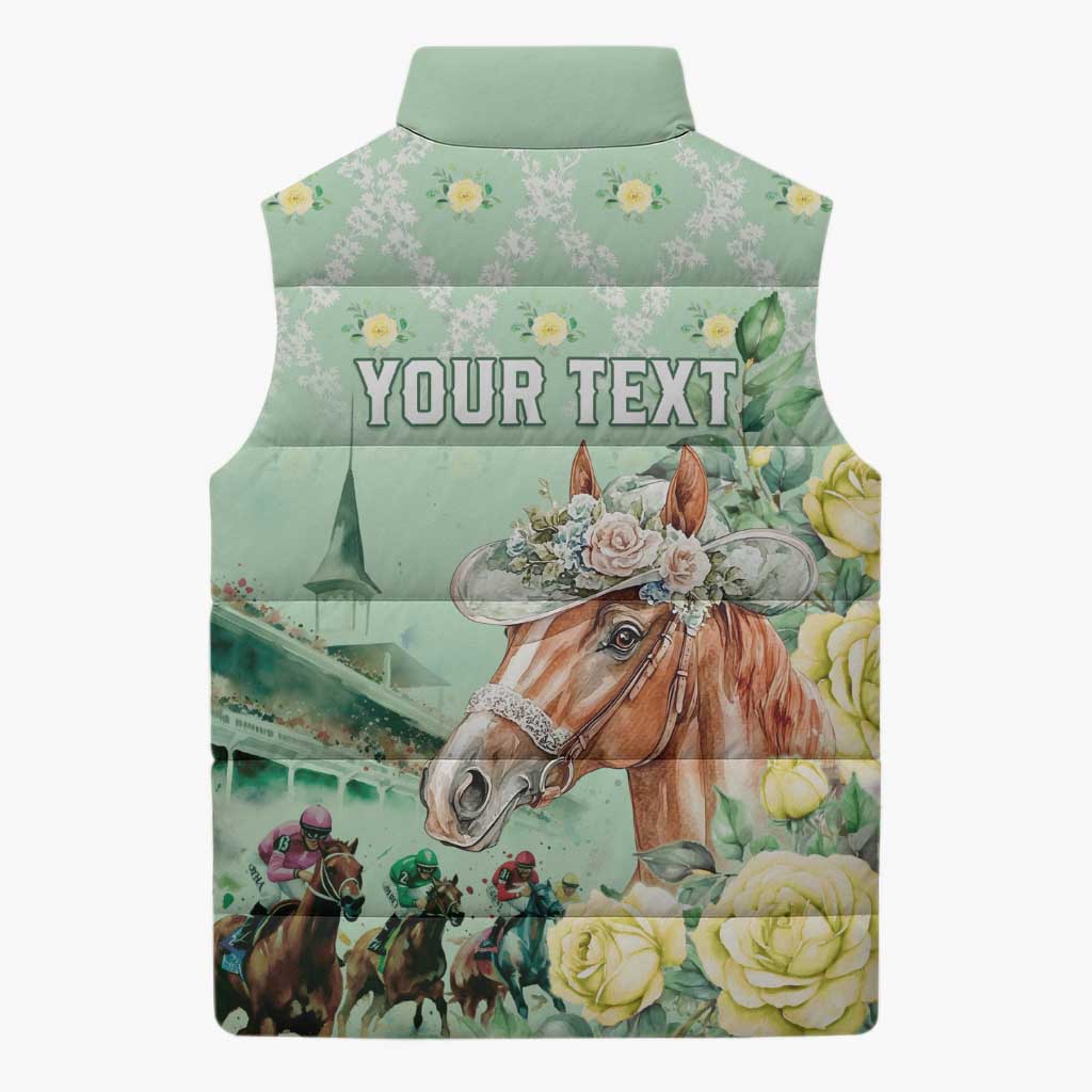 Personalized Kentucky Horse Racing Sleeveless Puffer Jacket Rose Diamond Pattern Mint