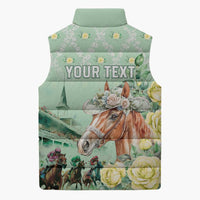 Personalized Kentucky Horse Racing Sleeveless Puffer Jacket Rose Diamond Pattern Mint