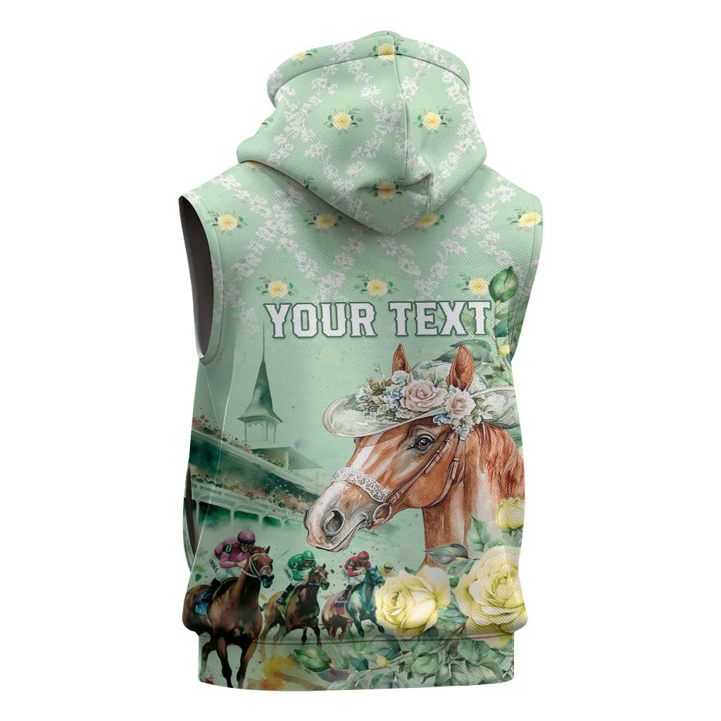 Personalized Kentucky Horse Racing Sleeveless Zip Hoodie Rose Diamond Pattern Mint