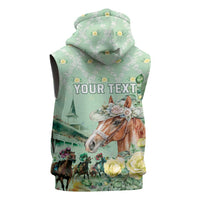 Personalized Kentucky Horse Racing Sleeveless Zip Hoodie Rose Diamond Pattern Mint