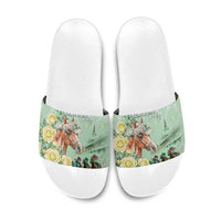 Kentucky Horse Racing Slide Sandals Rose Diamond Pattern Mint