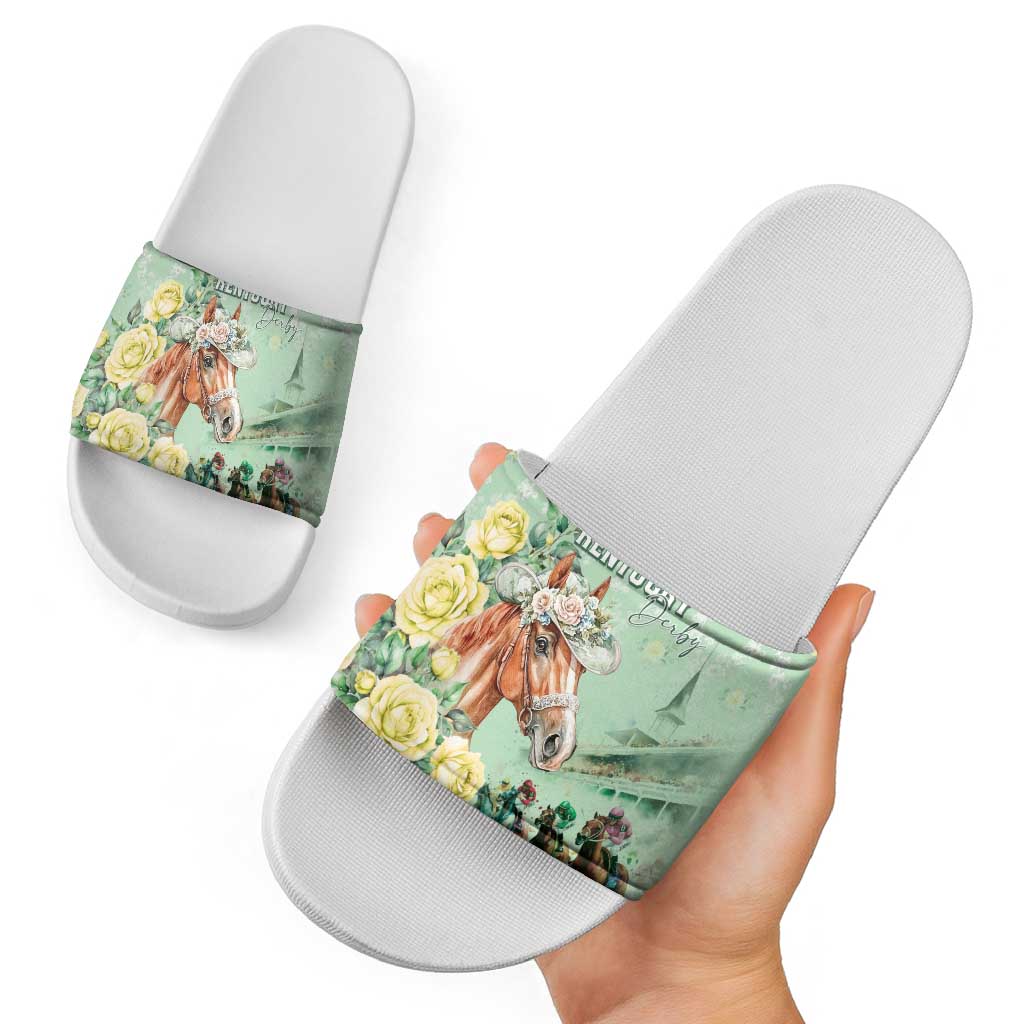 Kentucky Horse Racing Slide Sandals Rose Diamond Pattern Mint