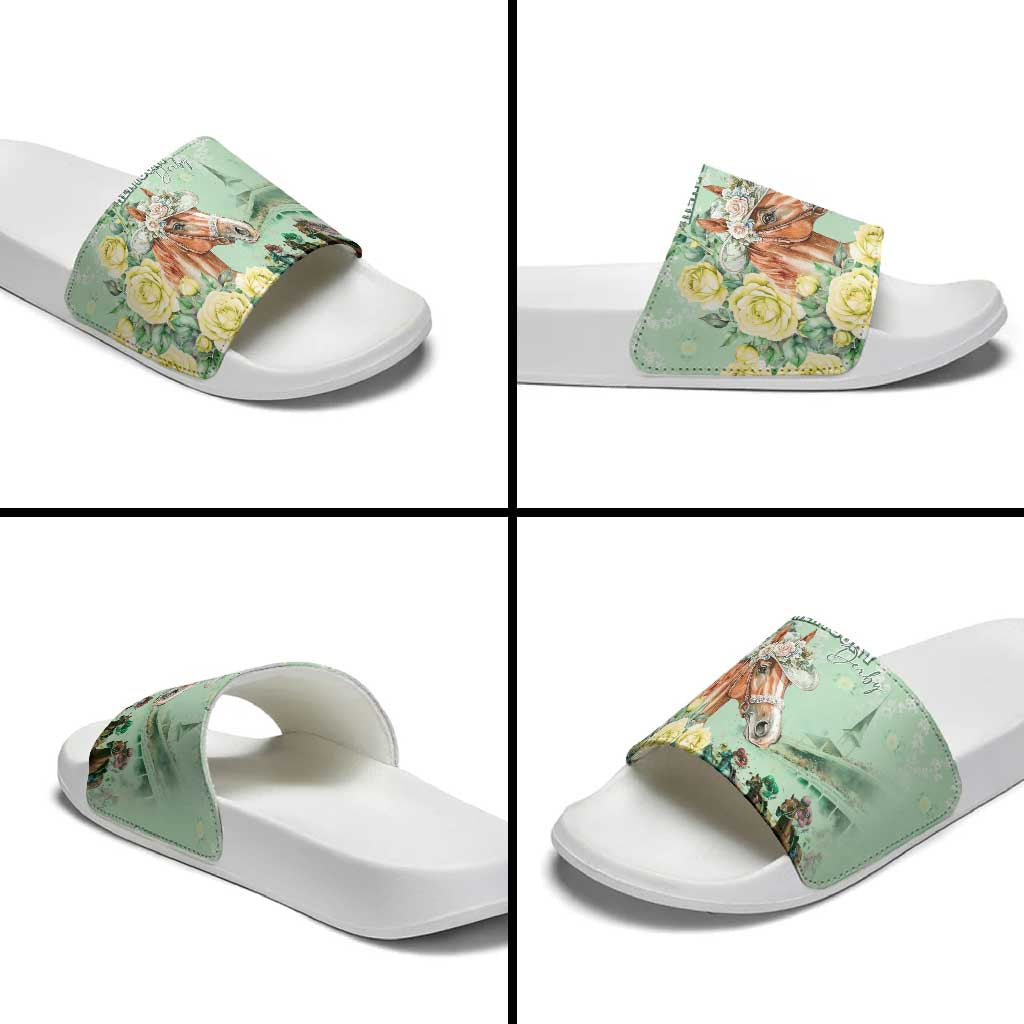 Kentucky Horse Racing Slide Sandals Rose Diamond Pattern Mint
