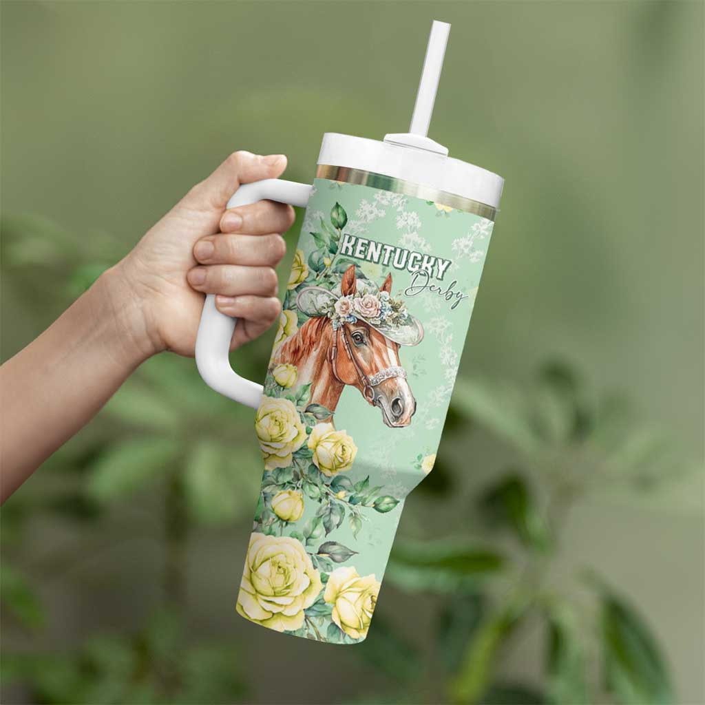 Personalized Kentucky Horse Racing Tumbler With Handle Rose Diamond Pattern Mint