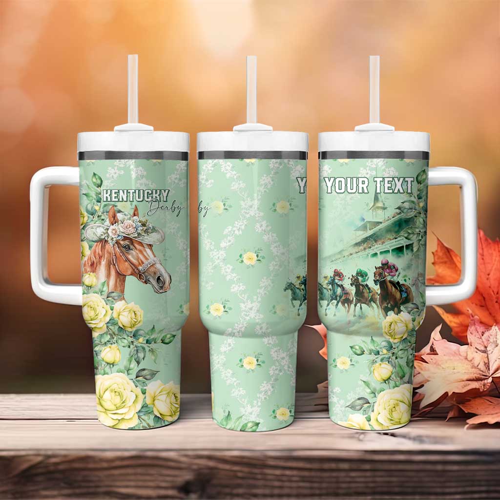 Personalized Kentucky Horse Racing Tumbler With Handle Rose Diamond Pattern Mint